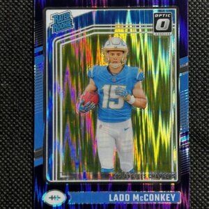 2024 Panini Donruss Optic Ladd McConkey Rated Rookie Purple Shock Prizm #266 RC